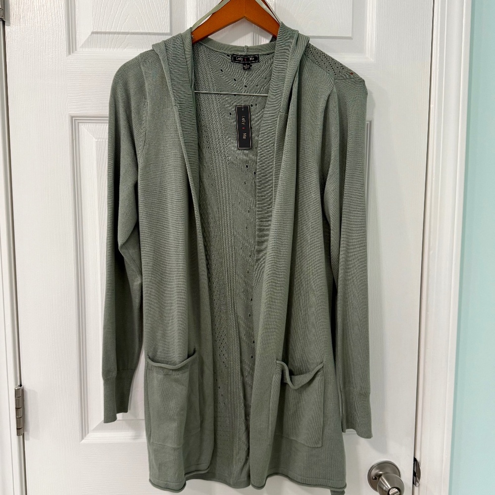 NWT Lety & Me Green Hooded Cardigan